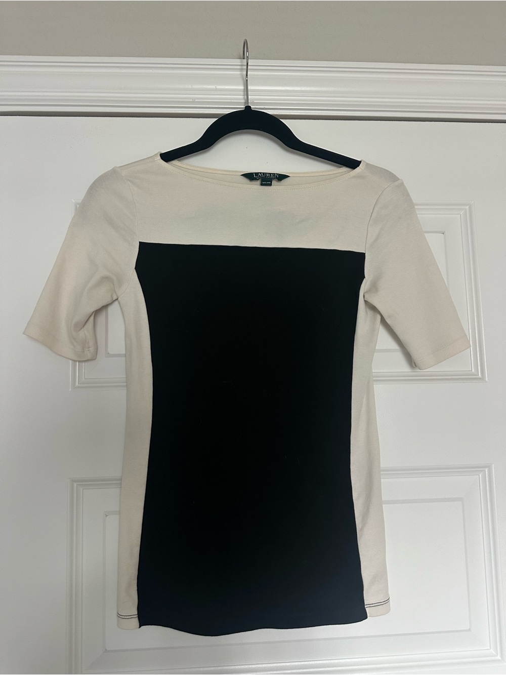 Lauren Ralph Lauren Black and Cream Colorblock Midi Top